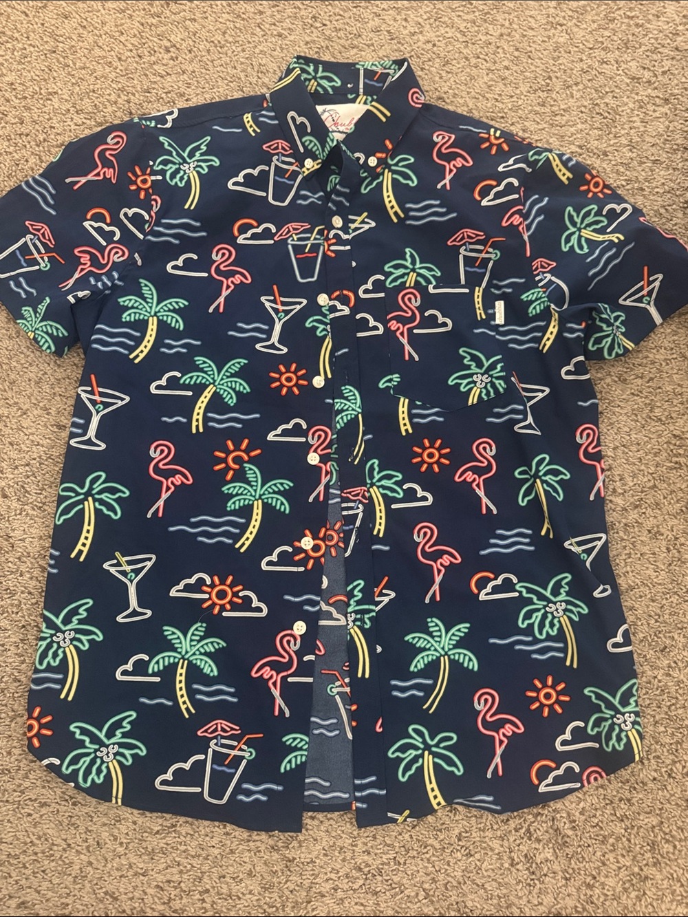chubbies Navy Neon Tropical Button-Up Shirt